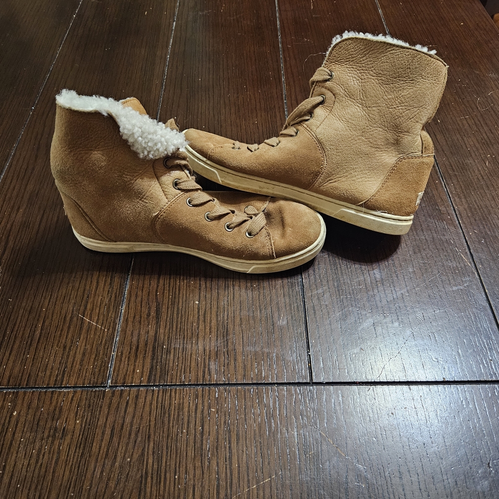 UGG Tan Shearling-Lined High-Top Boots